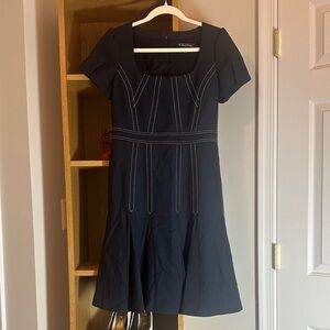 Brooks Brothers Navy Blue Midi Dress with White Stitching